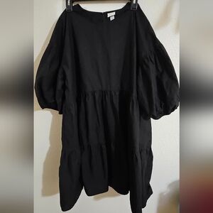 A New Day Black Tiered Puff Sleeve Cotton Dress Size XXL Beach Boho Cottage New